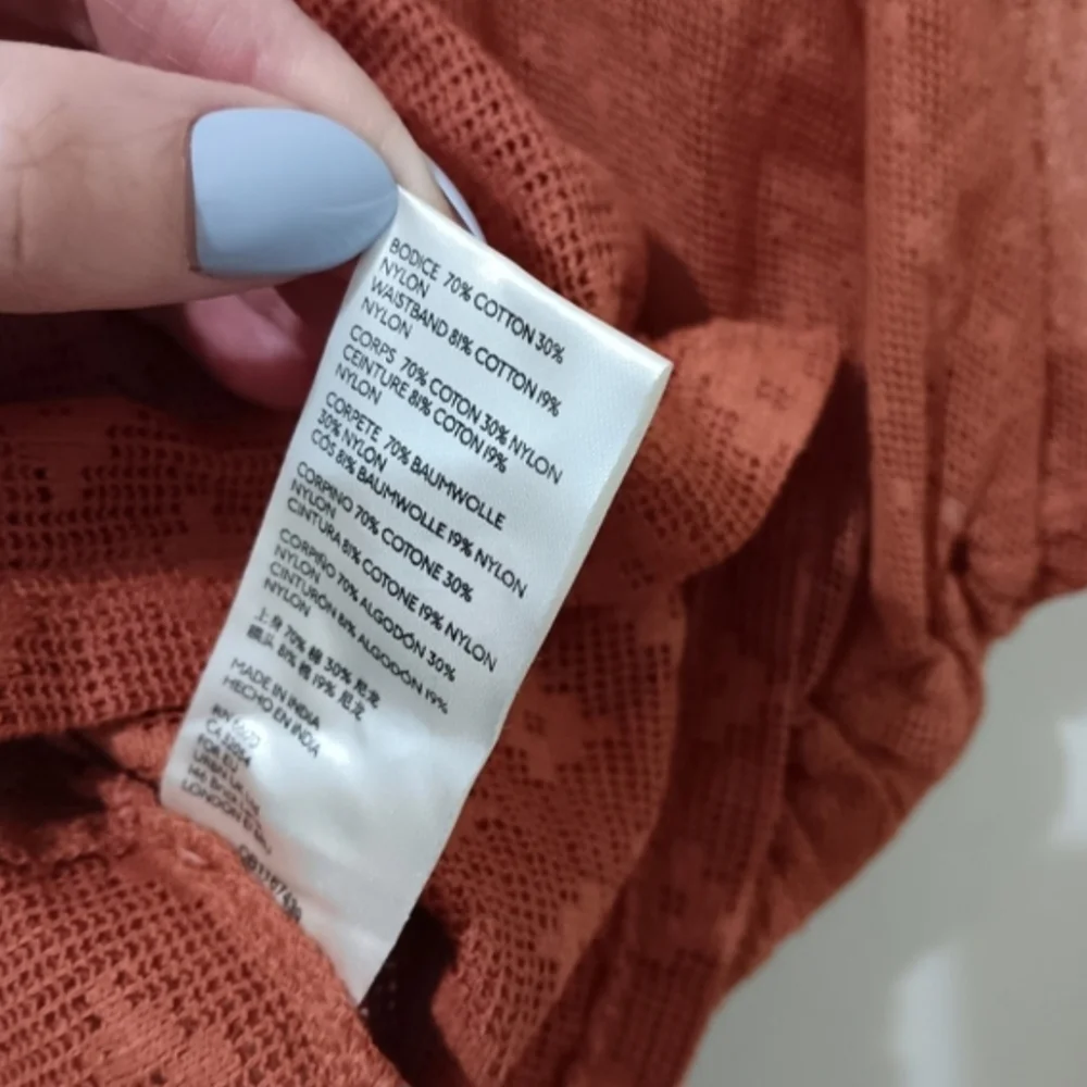 ↠ Free People Rose Rust Button Front Sheer Swiss Dot Puff Sleeve Top - Picture 5 of 8